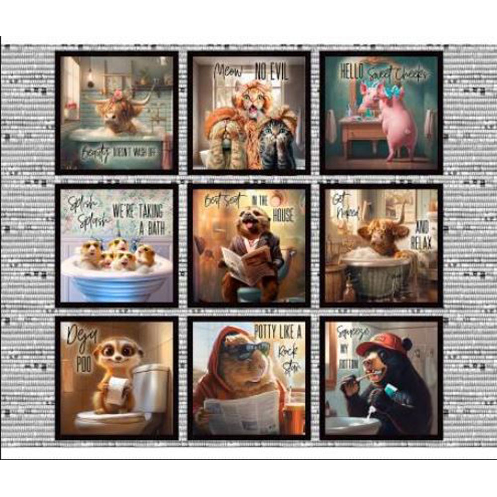 100% Cotton Panel - Please Seat Yourself - 24210 - Tea - Jim Baldwin - 36" x 43"