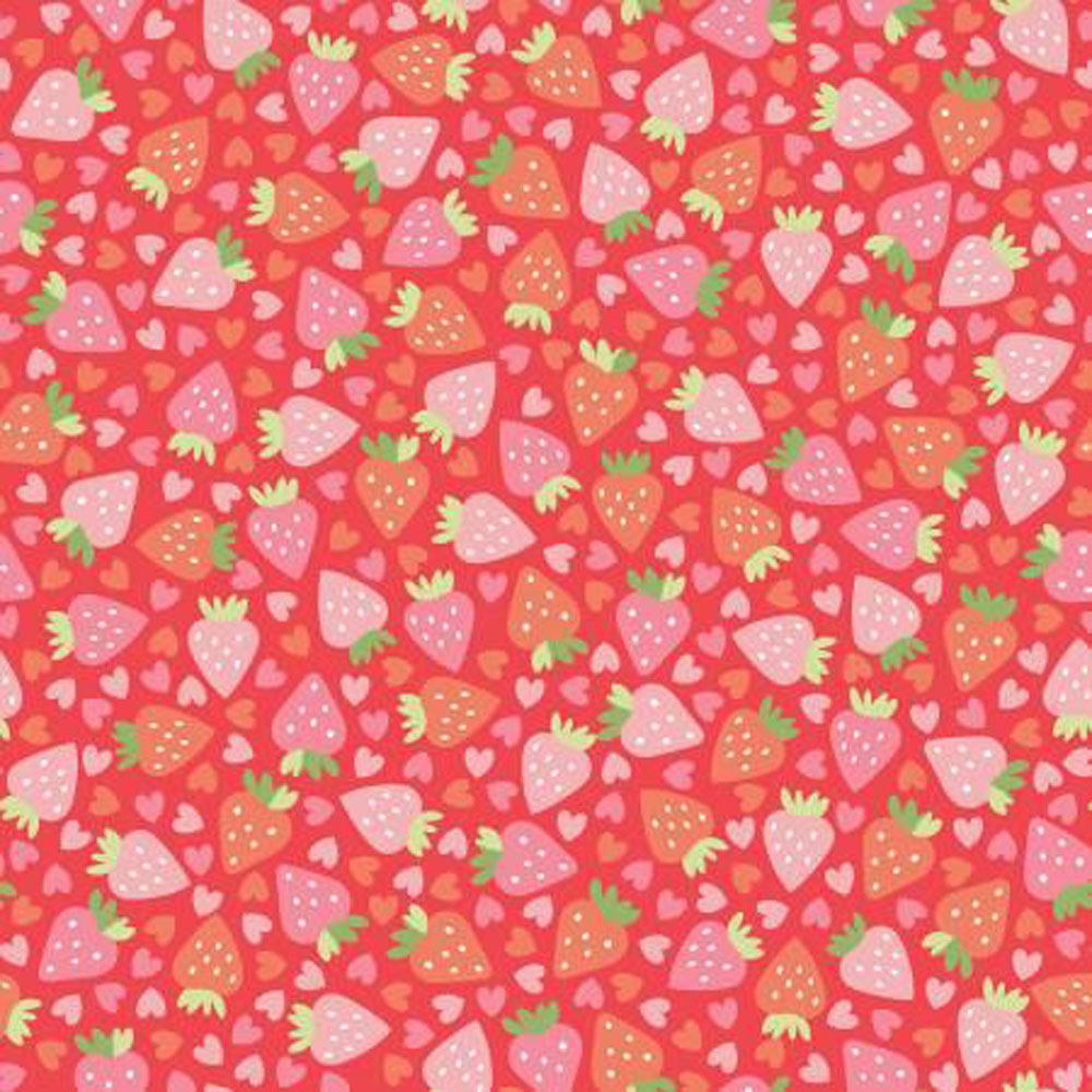 100% Cotton - Sweet Shoppe (Strawberries and Hearts) - MAS11025 - Red - Maywood Studio - 44 in wide