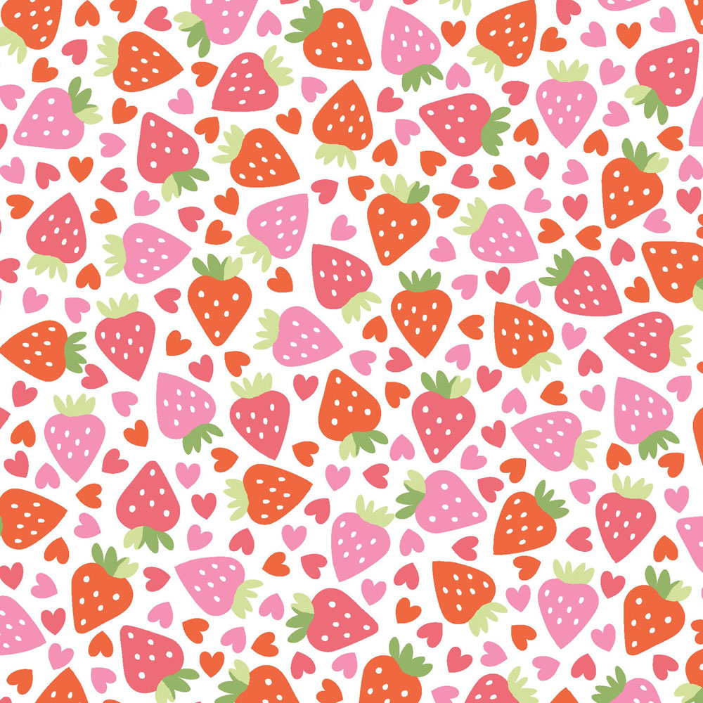 100% Cotton - Sweet Shoppe (Strawberries and Hearts) - MAS11025 - White - Maywood Studio - 44 in wide