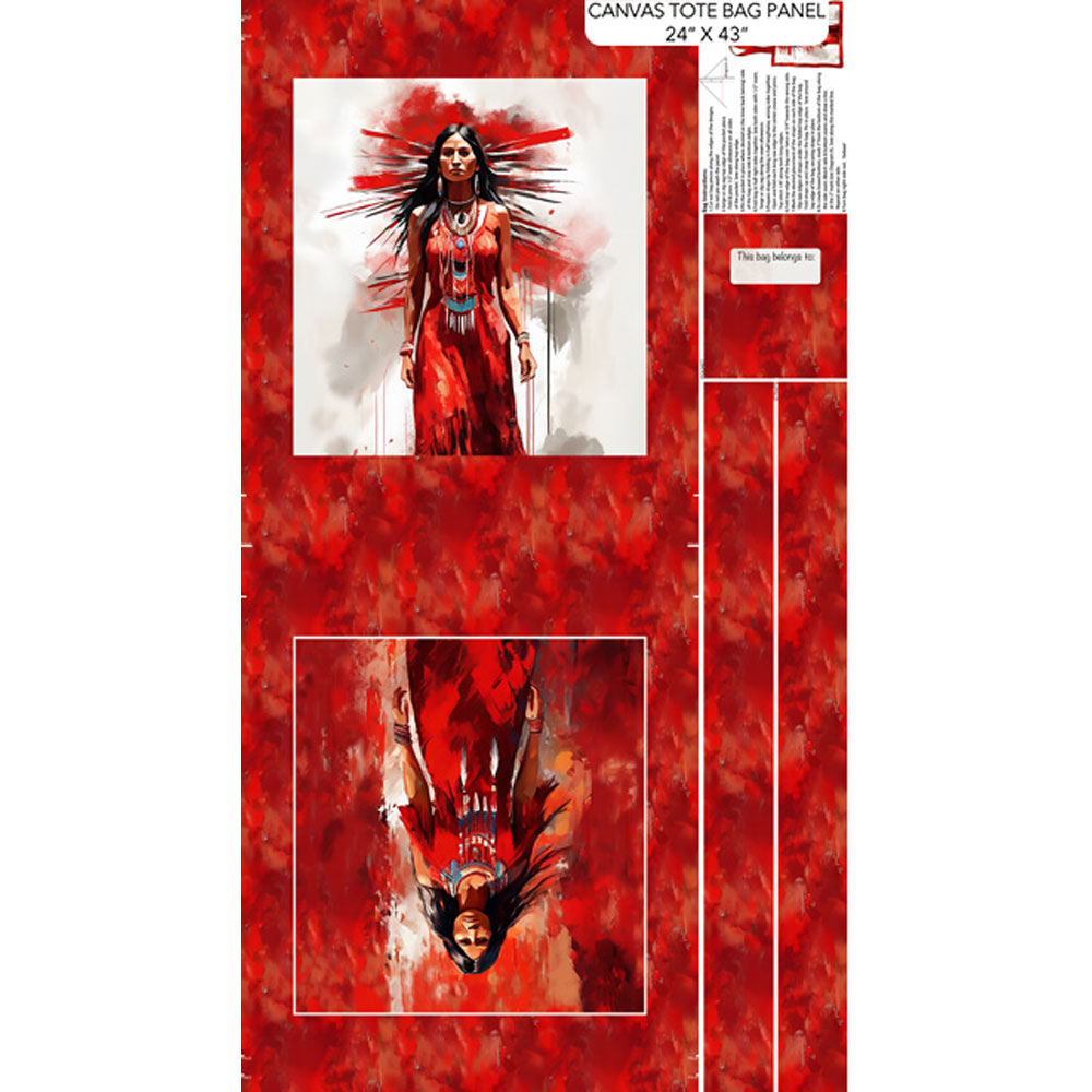 100% Cotton Panel - Sacred Sisters -  DP28934-24 - Canvas Tote Bag - Red Multi - Nadine Fortier - 24" x 43"