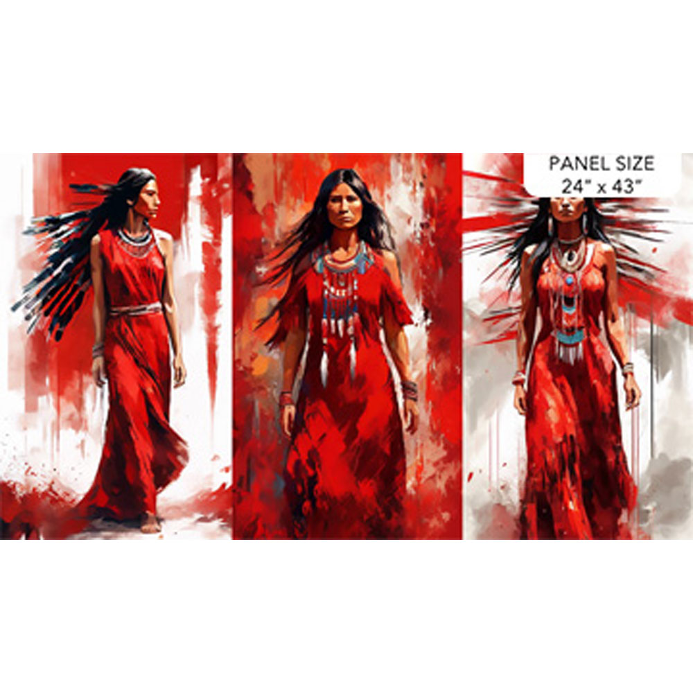 100% Cotton Panel - Sacred Sisters -  DP28933-24 - Tryptic Panel Red Multi - Nadine Fortier - 24" x 43"