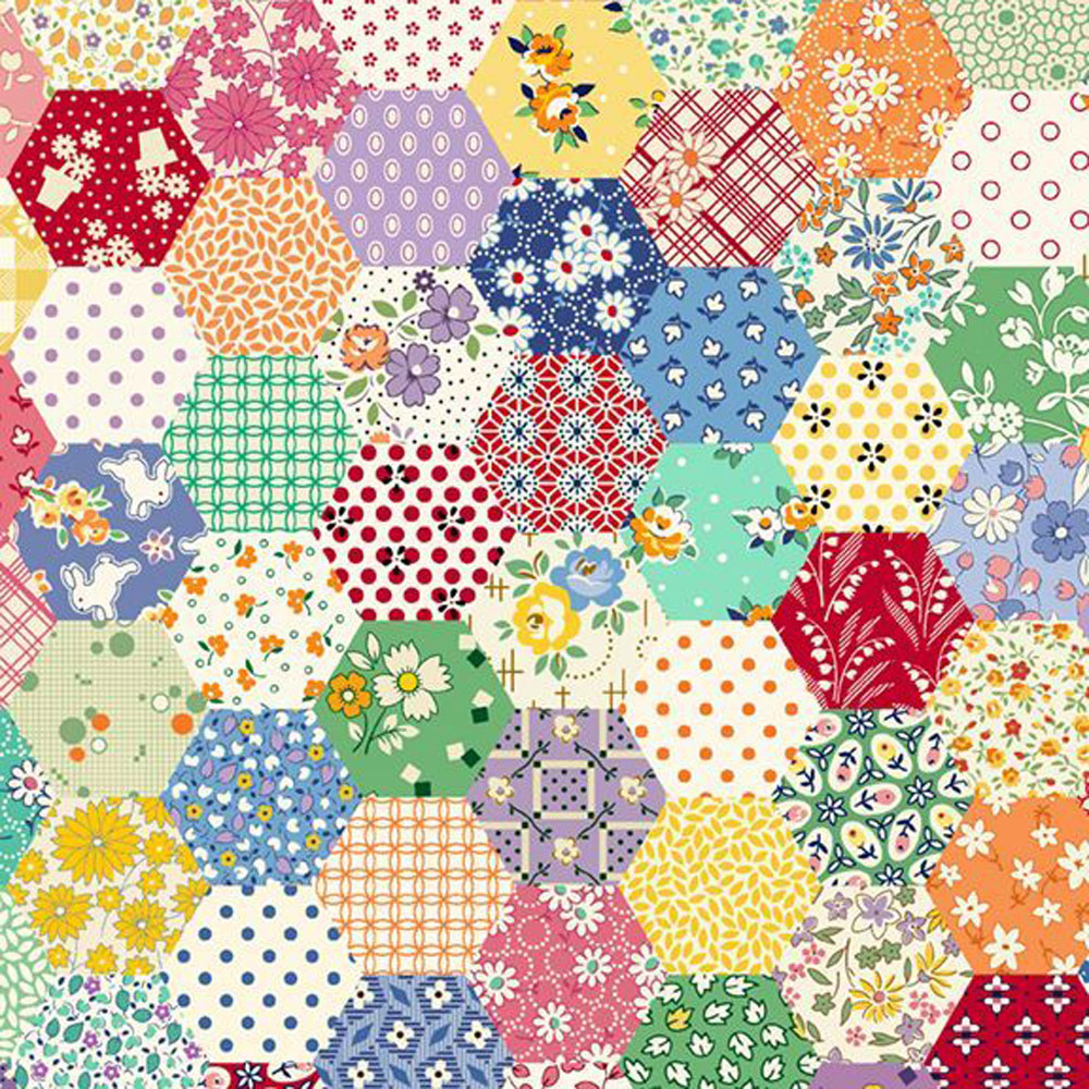100% Cotton - Aunt Grace Goes Scrappy (Hexagon) - MFR351524 - Multi - Judie Rothermel - 44 in wide