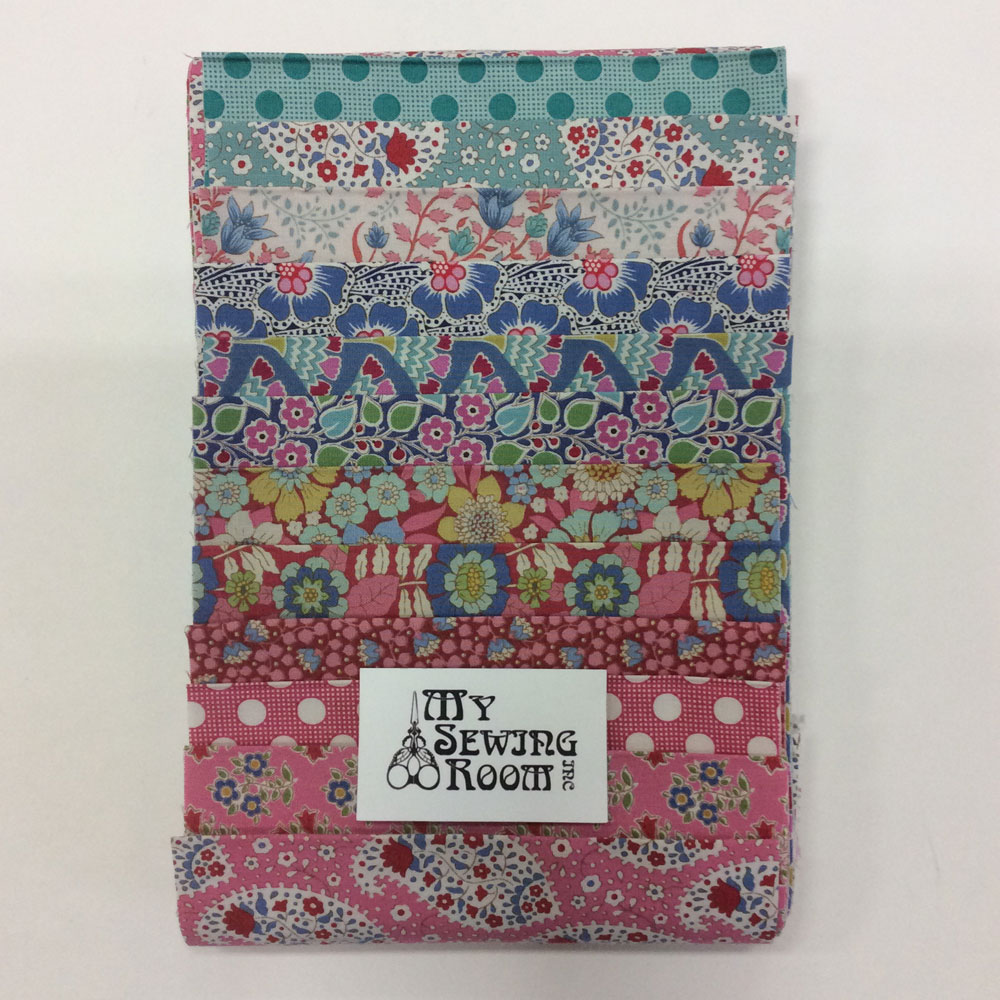 FB - Tilda Pink, Blue, Teal Curated Fabric Bundle - 12 unique .15m strips of fabric