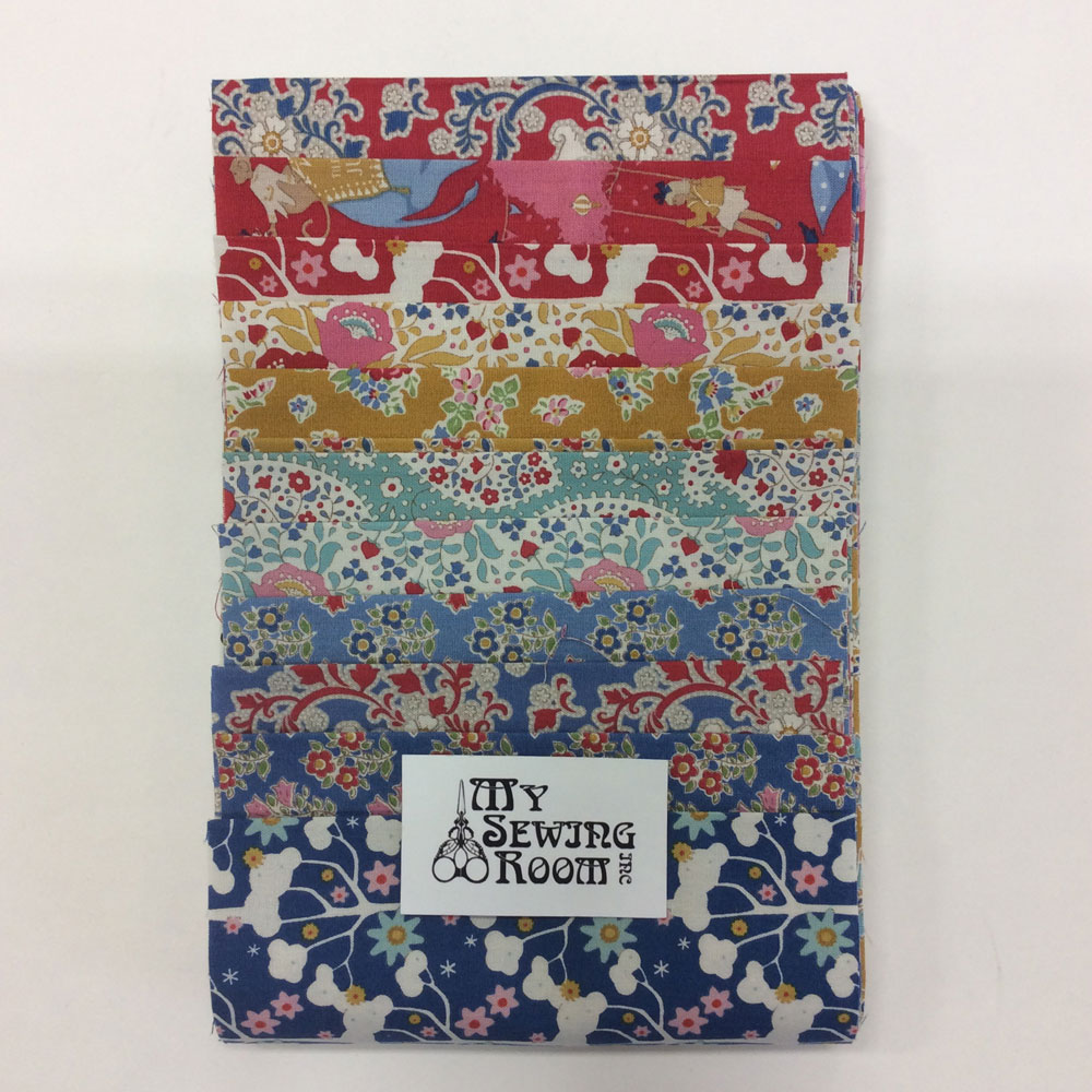 FB - Tilda Red, Blue, Gold Curated Fabric Bundle - 12 unique .15m strips of fabric