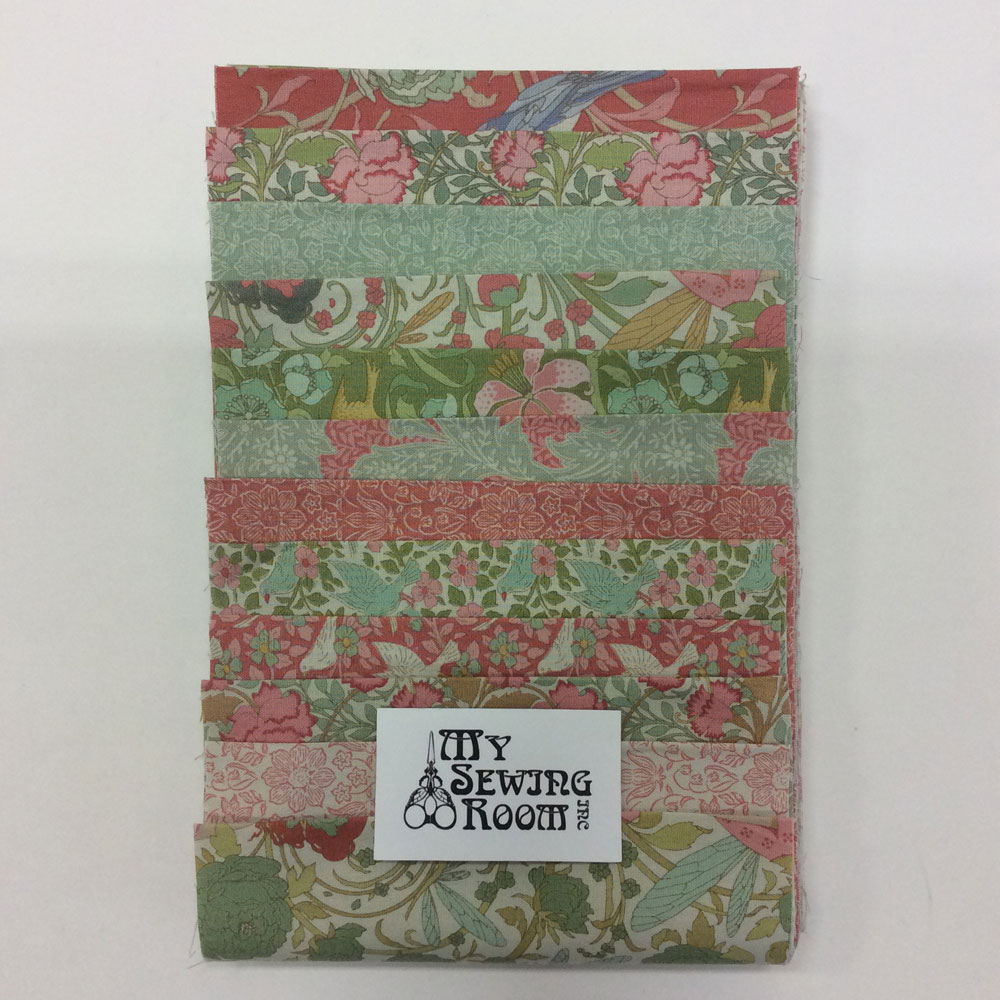 FB - Tilda Songbird Coral and Green Curated Fabric Bundle - 12 unique .15m strips of fabric