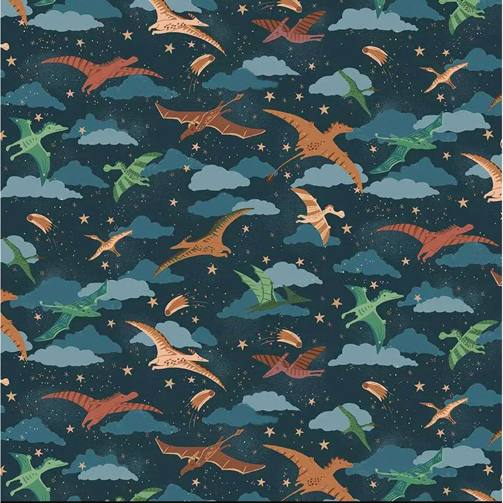 100% Cotton - Prehistoric (Soar) - MKMU-165-B8 - Dark Blue - Makower UK - 44 in wide