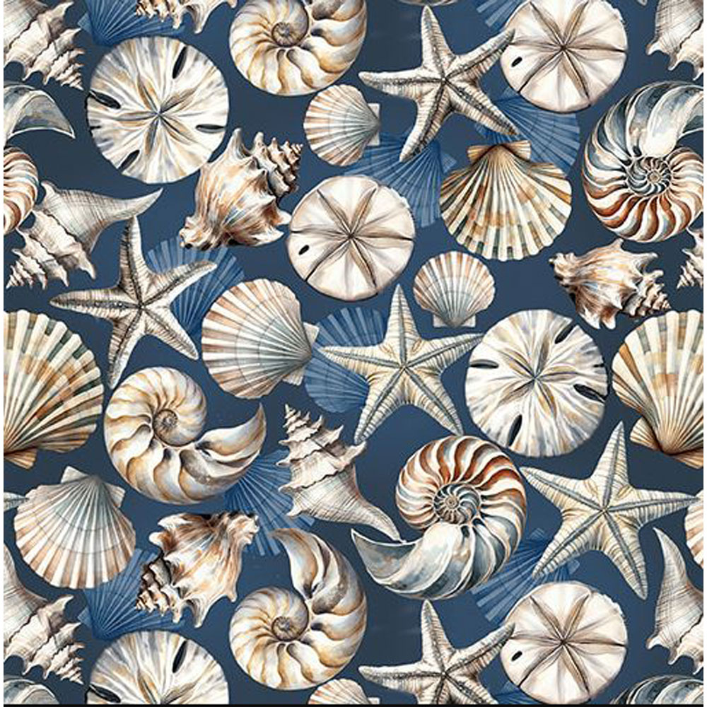 100% Cotton - Coastal Escape (Coastal Shells) - 15020-57 - Digitally Printed - Dark Blue - Kanvas Studio - 44" wide