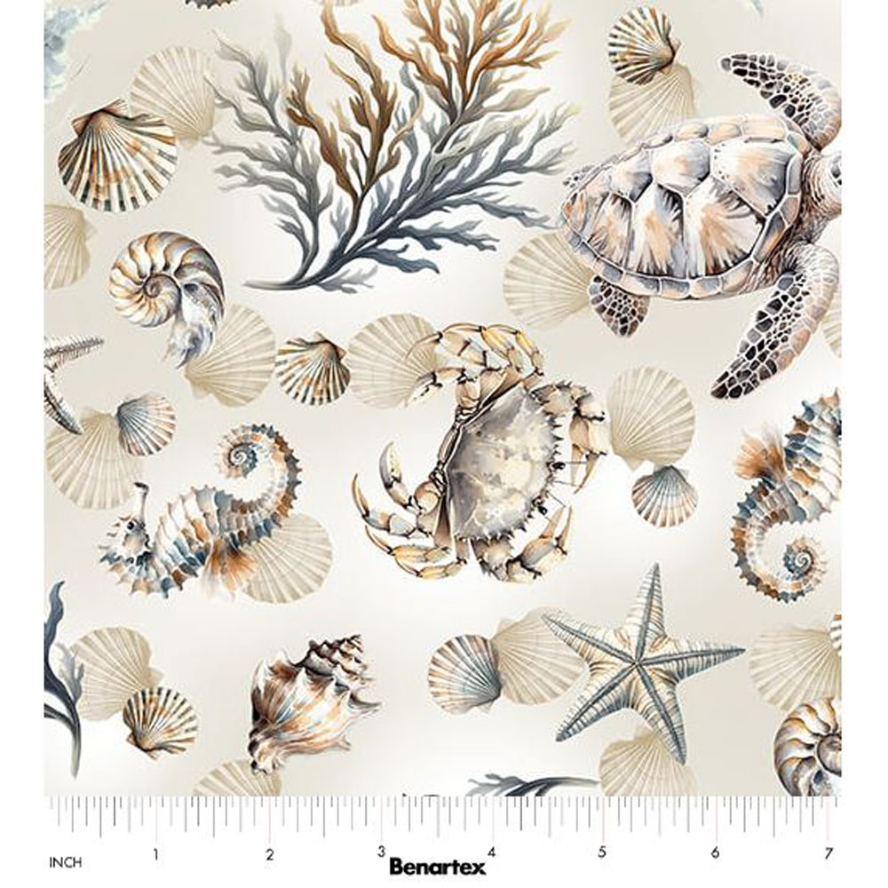 100% Cotton - Coastal Escape (Marine Life) - 15021-70 - Digitally Printed - Neutral - Kanvas Studio - 44" wide