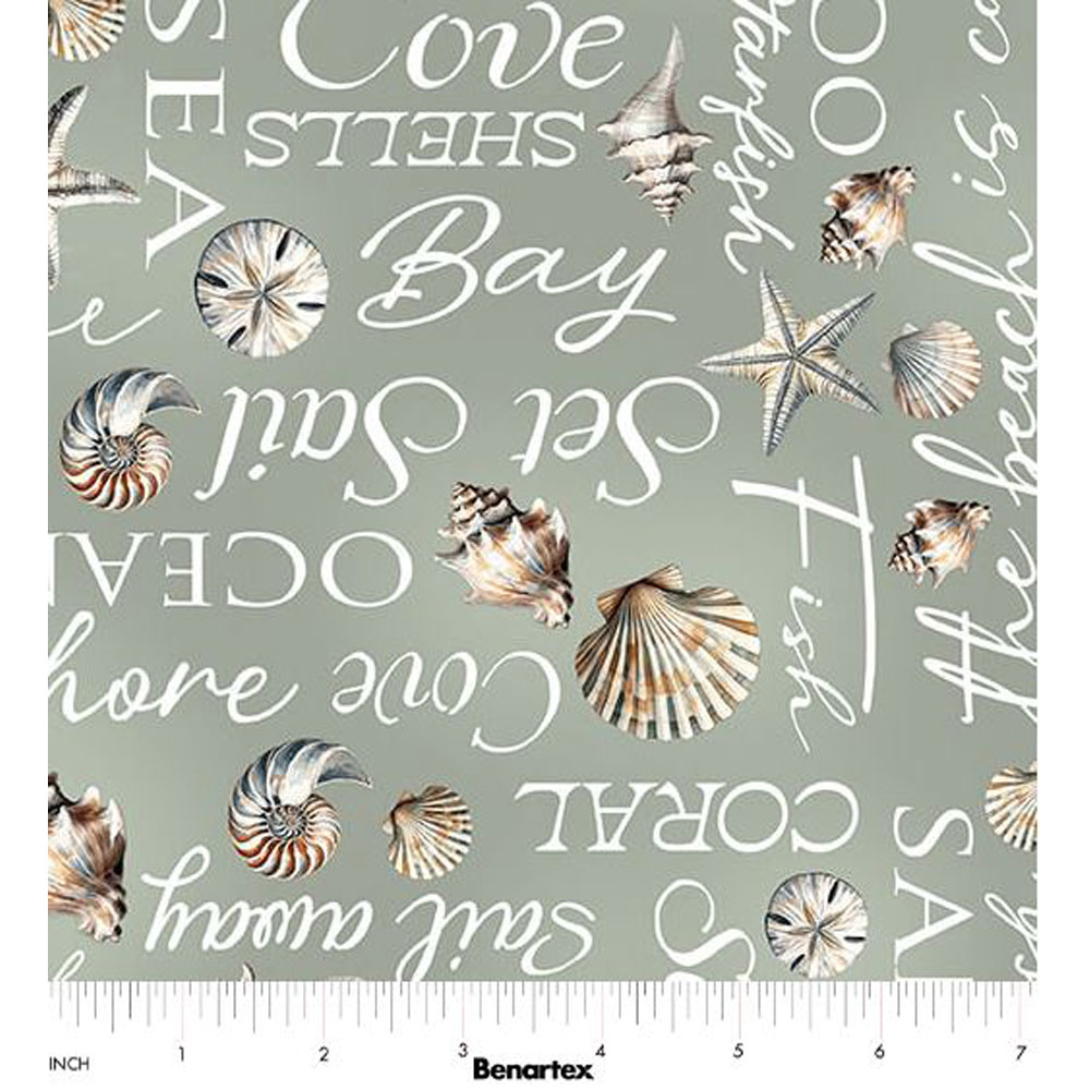 100% Cotton - Coastal Escape (Coastal Words) - 15022-44 - Digitally Printed - Sage - Kanvas Studio - 44" wide