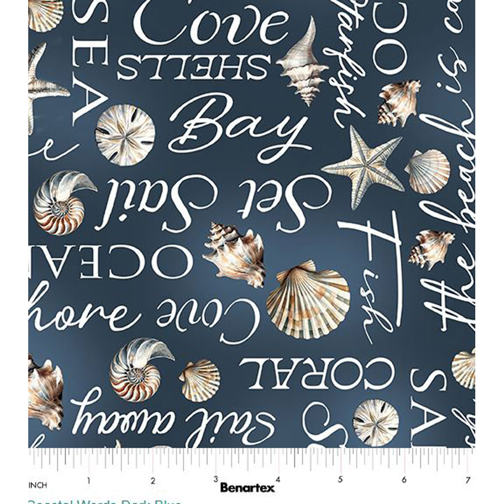 100% Cotton - Coastal Escape (Coastal Words) - 15022-57 - Digitally Printed - Dark Blue - Kanvas Studio - 44" wide