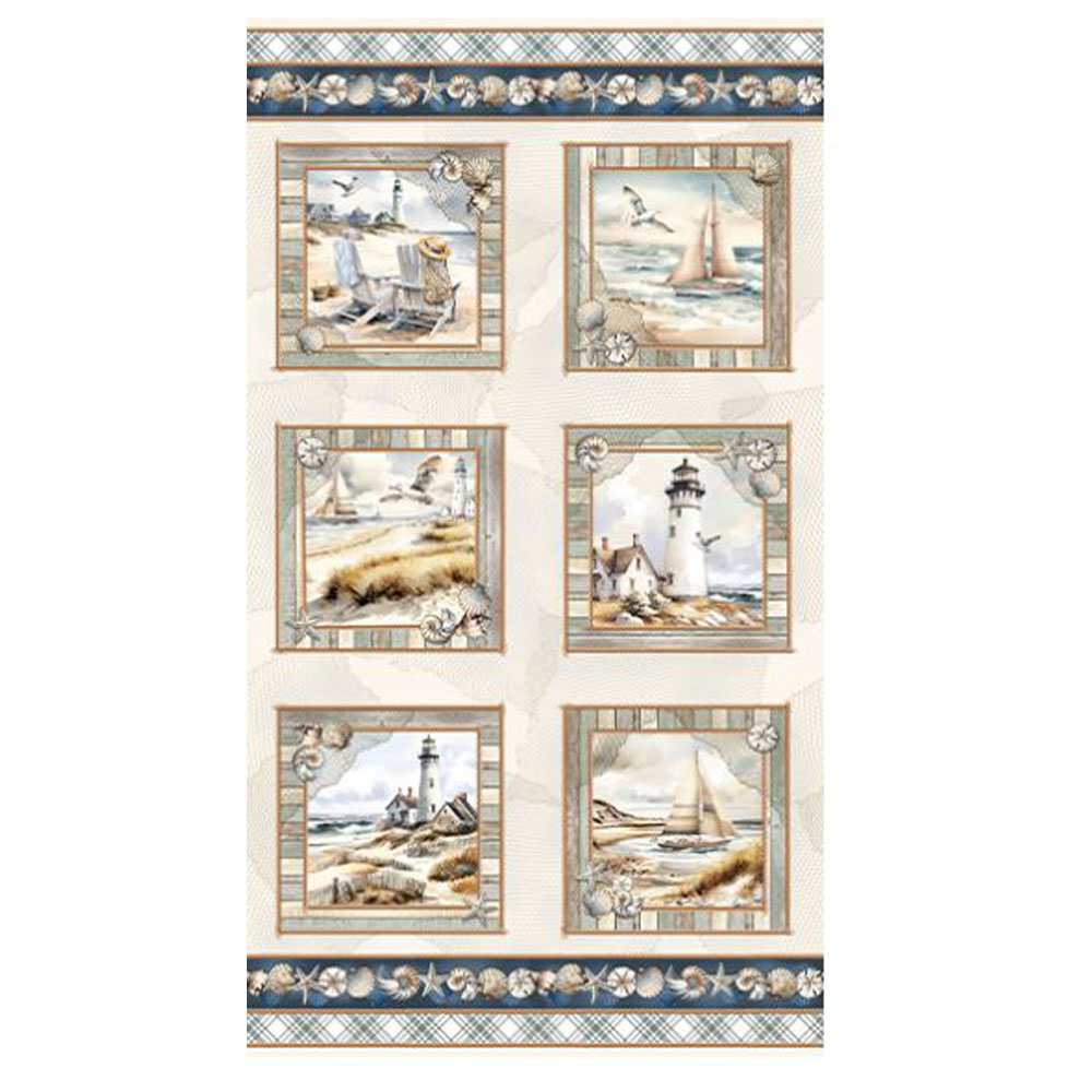 100% Cotton Panel - Coastal Escape - 15023-70 - Digitally Printed - Neutral - Kanvas Studio - 24" x 44"