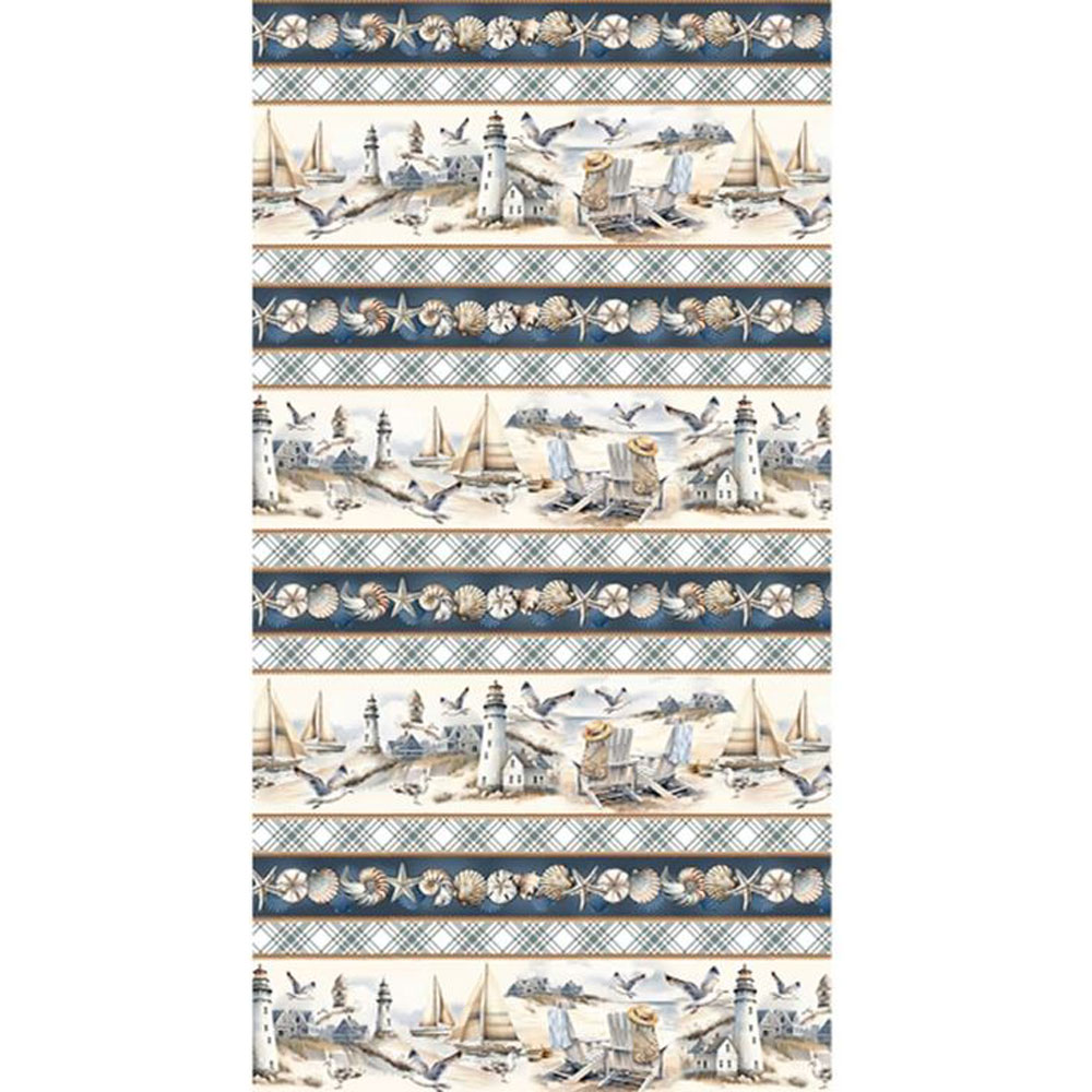 100% Cotton - Coastal Escape (Maritime Stripe) - 15024-70 - Digitally Printed - Neutral - Kanvas Studio - 44" wide