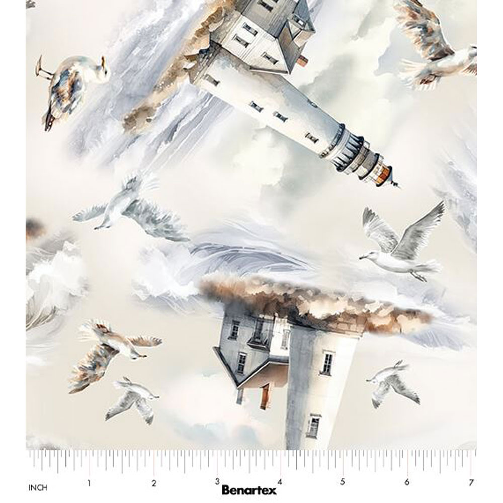 100% Cotton - Coastal Escape (Lighthouses) - 15028-70 - Digitally Printed - Neutral - Kanvas Studio - 44" wide