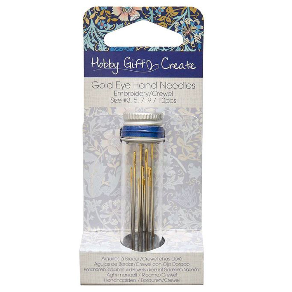 HobbyGift - Needles (Embroidery/Crewel) - HGC280G39 - Gold Eye 10/Pkg - Assorted Sizes - Woodblock Floral