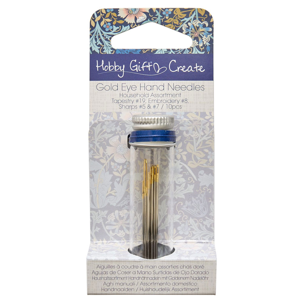 HobbyGift - Needles (Household Assortment) - HGC214G - Gold Eye - 10/Pkg - Assorted Sizes - Woodblock Floral