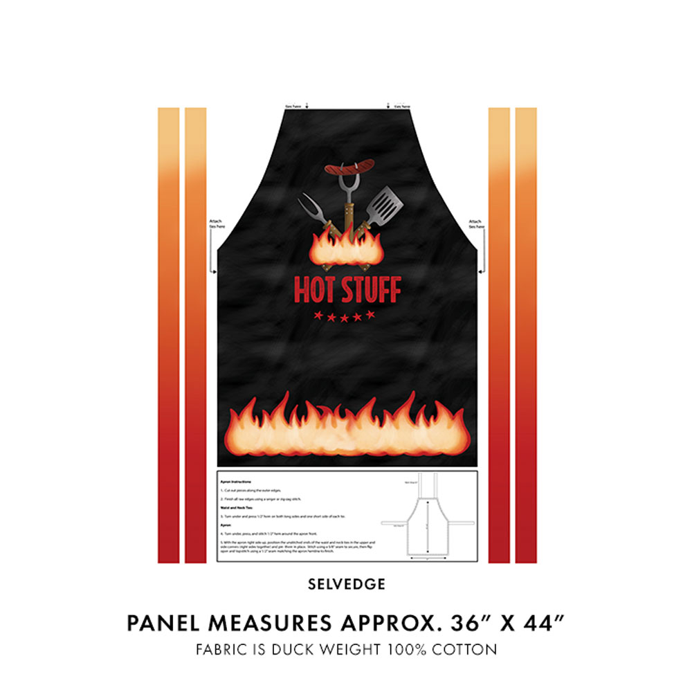 100% Cotton - Hot Stuff (Apron) - 15083D-09 - White - Digitally Printed - Andi Metz - 36" x 44"