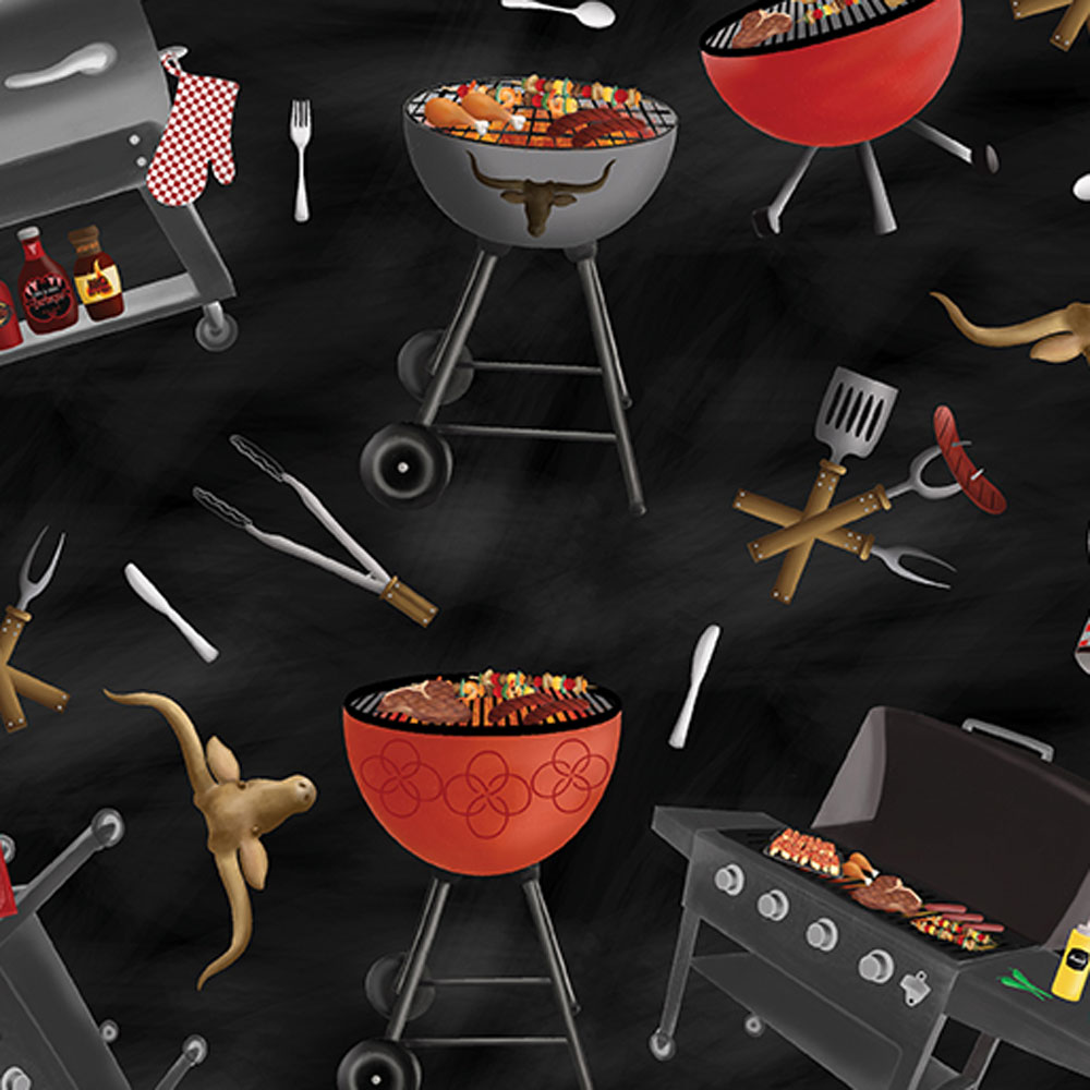 100% Cotton - Hot Stuff (Get Grilling) - 15085-13 - Charcoal - Digitally Printed - Andi Metz - 44 in wide