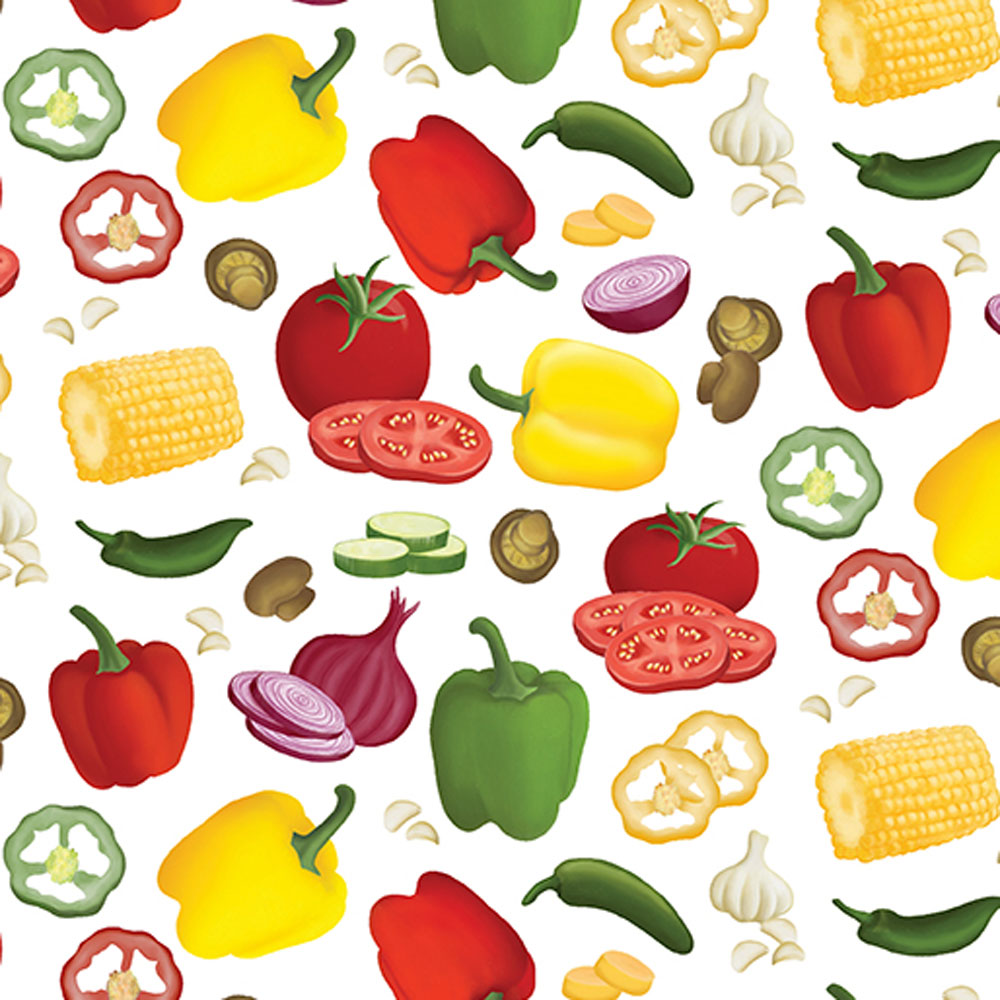 100% Cotton - Hot Stuff (Veggie Party) - 15090-09 - White - Digitally Printed - Andi Metz - 44 in wide