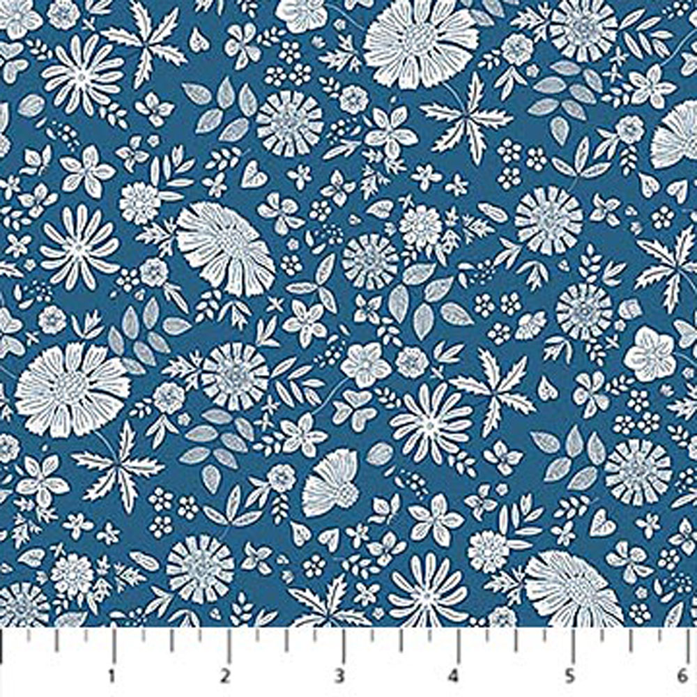 100% Cotton - Floral Romance (Marigold) - R91294-45 - Navy - Pippa Shaw - 44 in wide