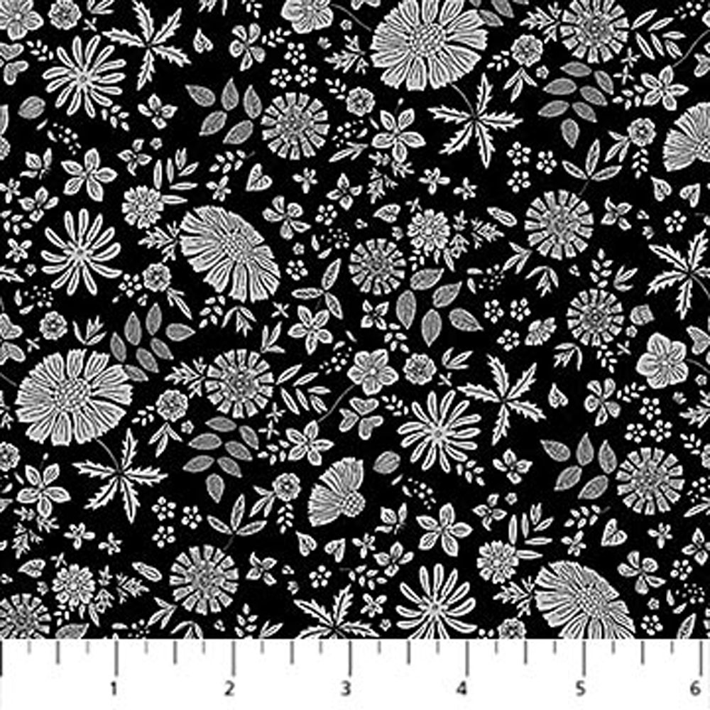 100% Cotton - Floral Romance (Marigold) - R91294-99 - Black - Pippa Shaw - 44 in wide