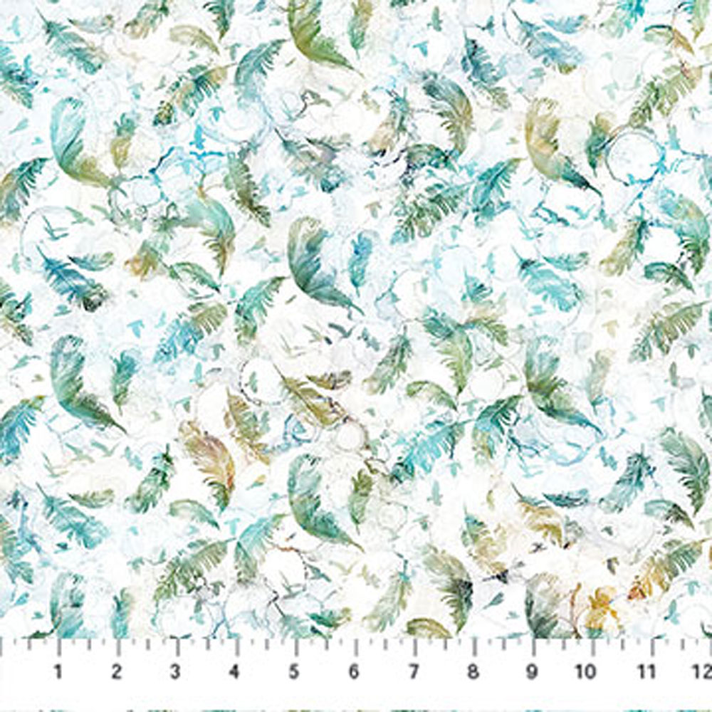 100% Cotton - Raven's Call (Feathers) - DP28949-10 - White Multi - Deborah Edwards & Melanie Samra - 44 in wide