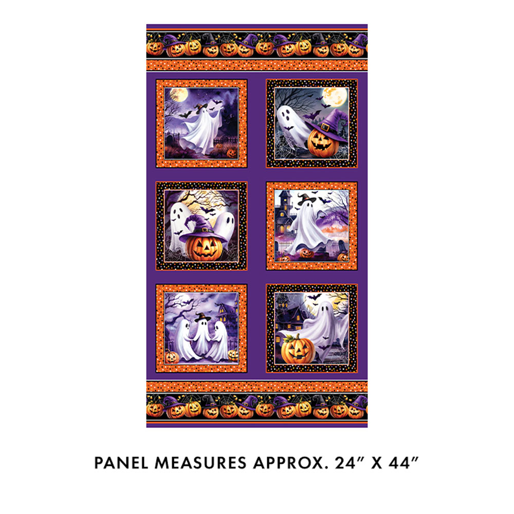 100% Cotton Panel - Ghostly Soiree - 15094-66 - Purple - Nicole Decamp - 24" x 44"