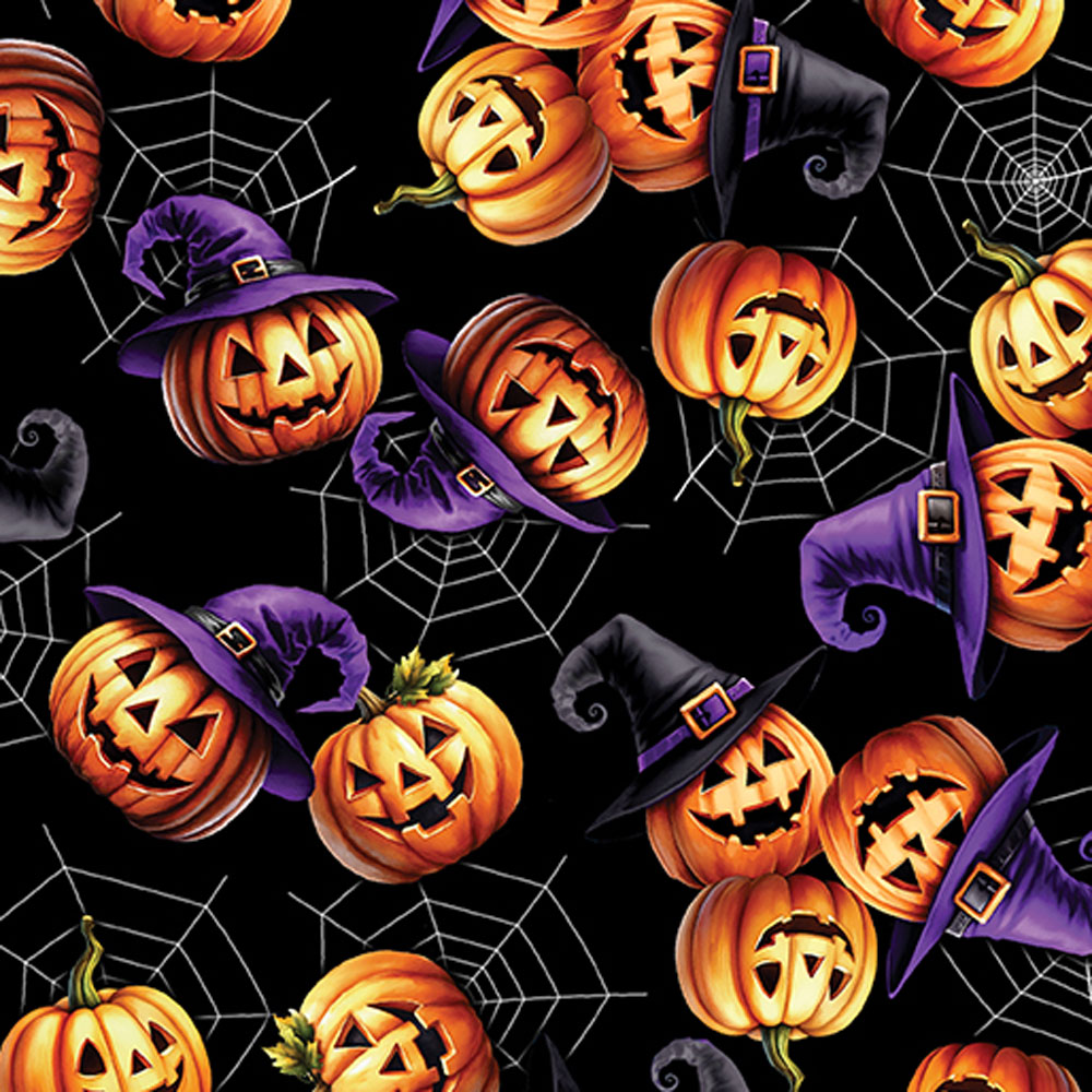 100% Cotton - Ghostly Soiree (Jack-O'-Lantern Festival) - 15097-12 - Black- Nicole Decamp - 44 in wide