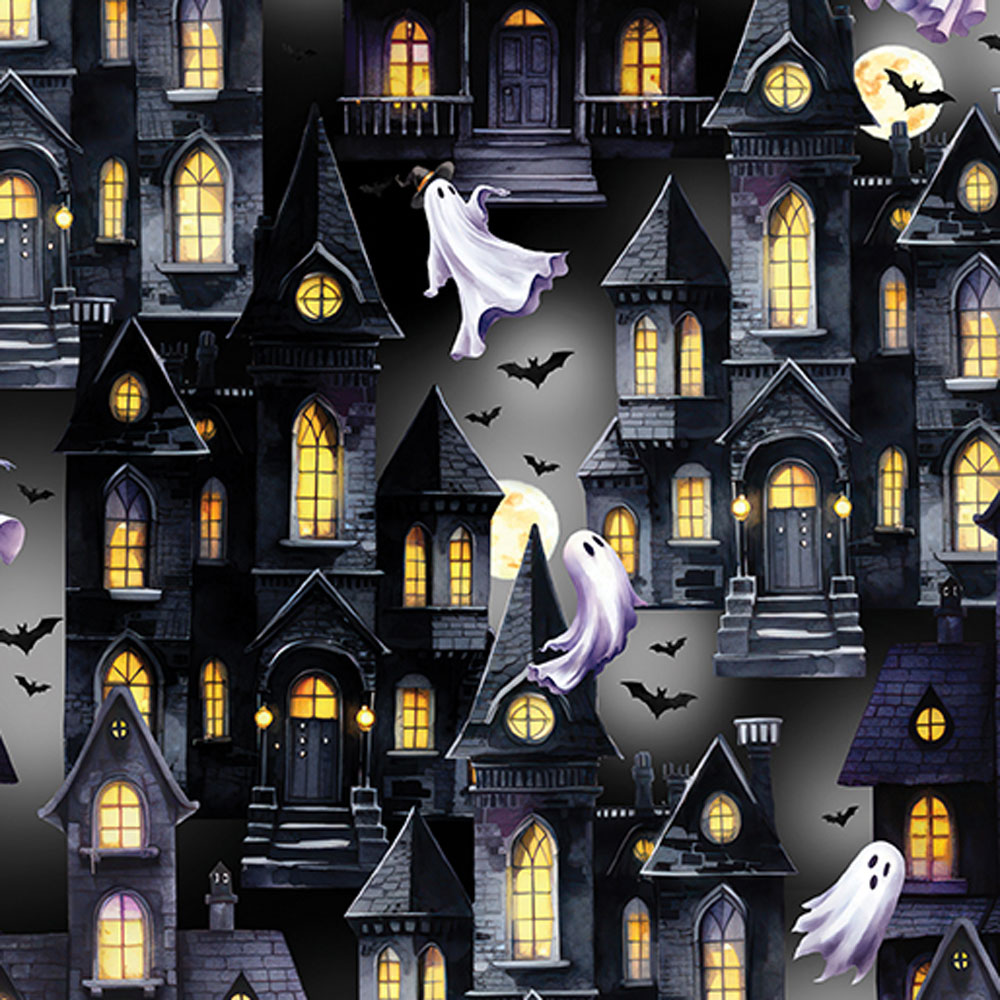 100% Cotton - Ghostly Soiree (Ghost Town) - 15098-08 - Gray - Nicole Decamp - 44 in wide
