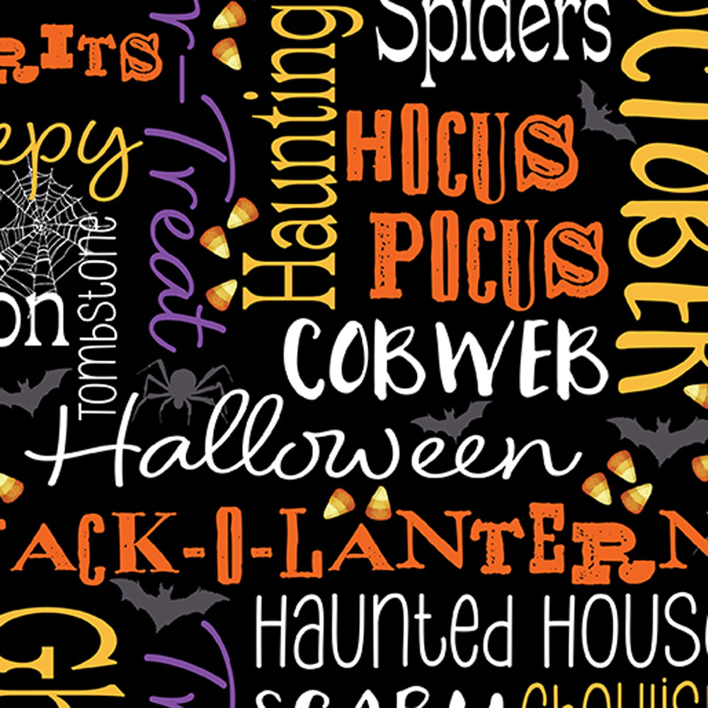 100% Cotton - Ghostly Soiree (Ghostly Words) - 15099-12 - Black - Nicole Decamp - 44 in wide