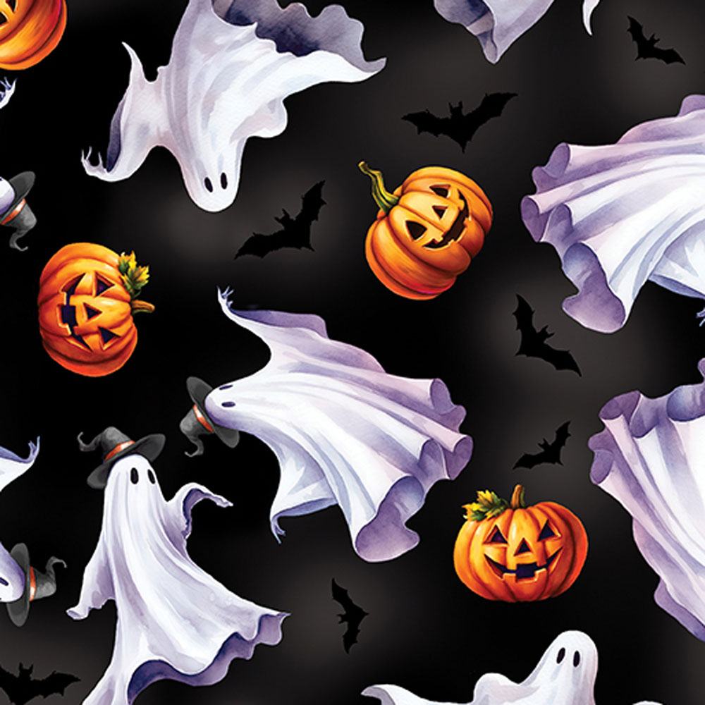 100% Cotton - Ghostly Soiree (Ghostly Parade) - 15102-12 - Black - Nicole Decamp - 44 in wide