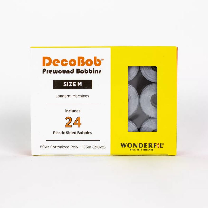 WonderFil - DecoBob Prewound M - Box of 24 (193m) - 113 - Dove Grey - 80wt/2Ply Cottonized Polyester