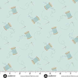 100% Cotton - Sewing Bird (Needle and Thread) - A-1605-B - Lake - Laundry Basket Quilts - 44 in wide