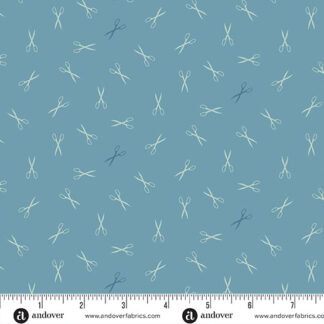 100% Cotton - Sewing Bird (Good Scissors) - A-1612-B - Azure - Laundry Basket Quilts - 44 in wide