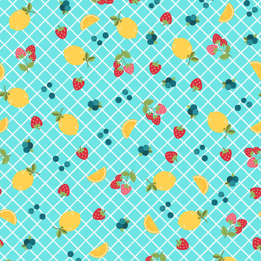 100% Cotton Fabric - Sippin' on Sunshine (Fruits) - MAS11073-Q - Aqua Blue - Kimberbell