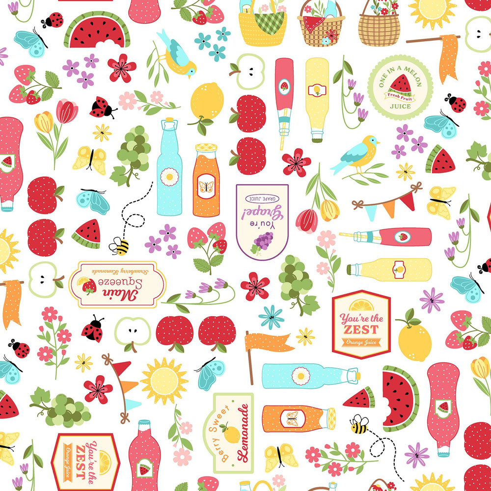100% Cotton Fabric - Sippin' on Sunshine (Focal Print) - MAS11071-W - White - Kimberbell