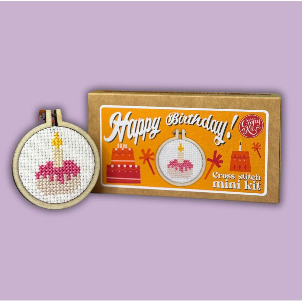 The Crafty Kit - Mini Matchbox Cross Stitch Kit - Happy Birthday! Cake