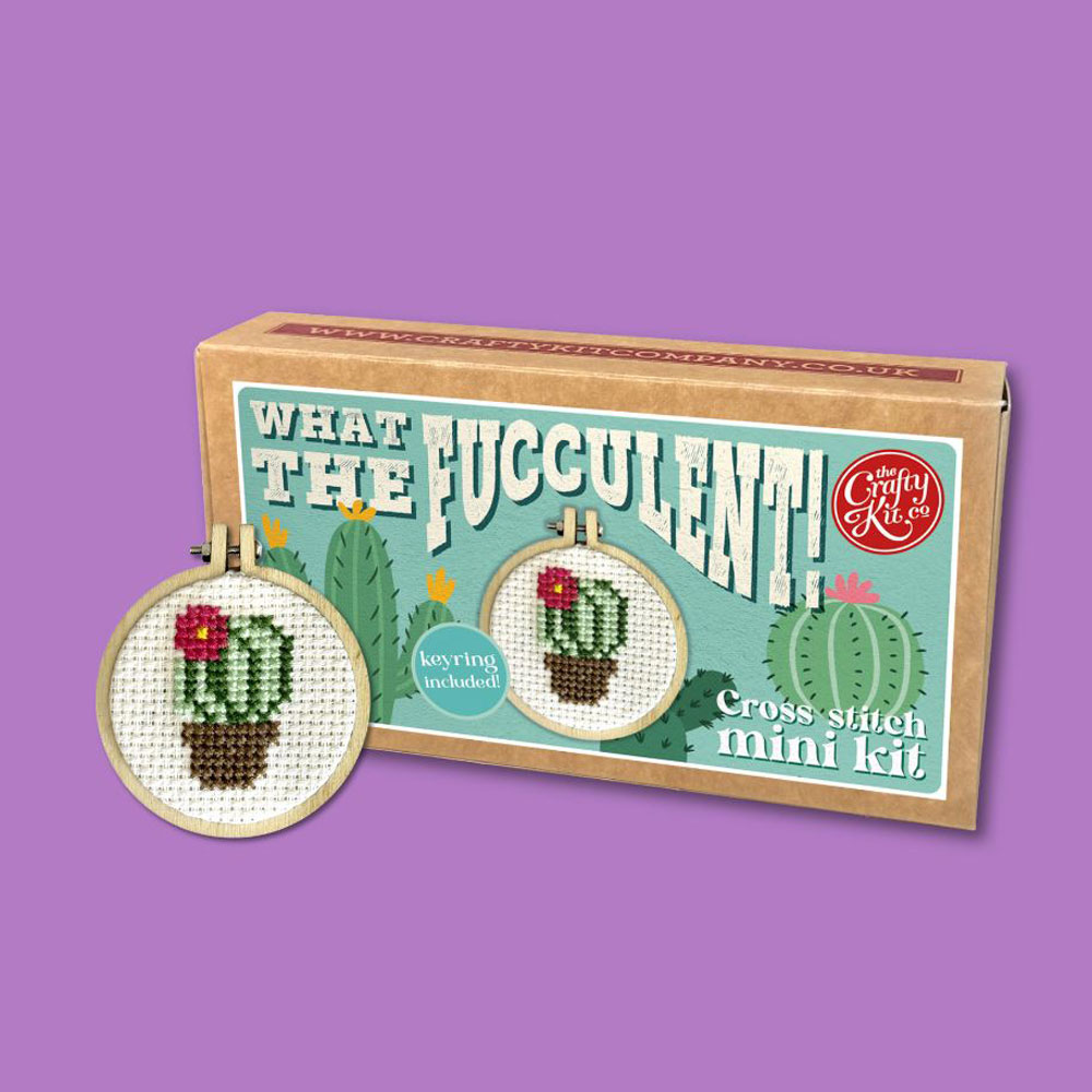 The Crafty Kit - Mini Matchbox Cross Stitch Kit - What the Fucculent!