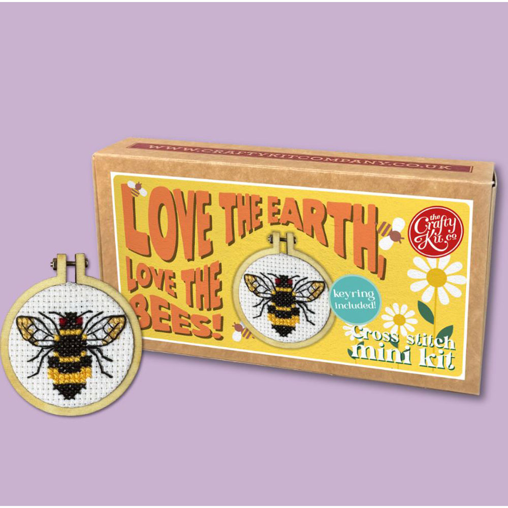 The Crafty Kit - Mini Matchbox Cross Stitch Kit - Love the Earth Love the Bees!