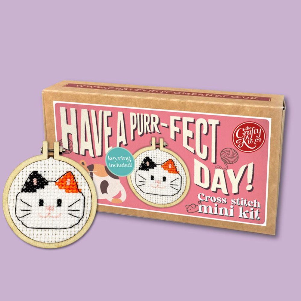 The Crafty Kit - Mini Matchbox Cross Stitch Kit - Have A Purr-Fect Day!