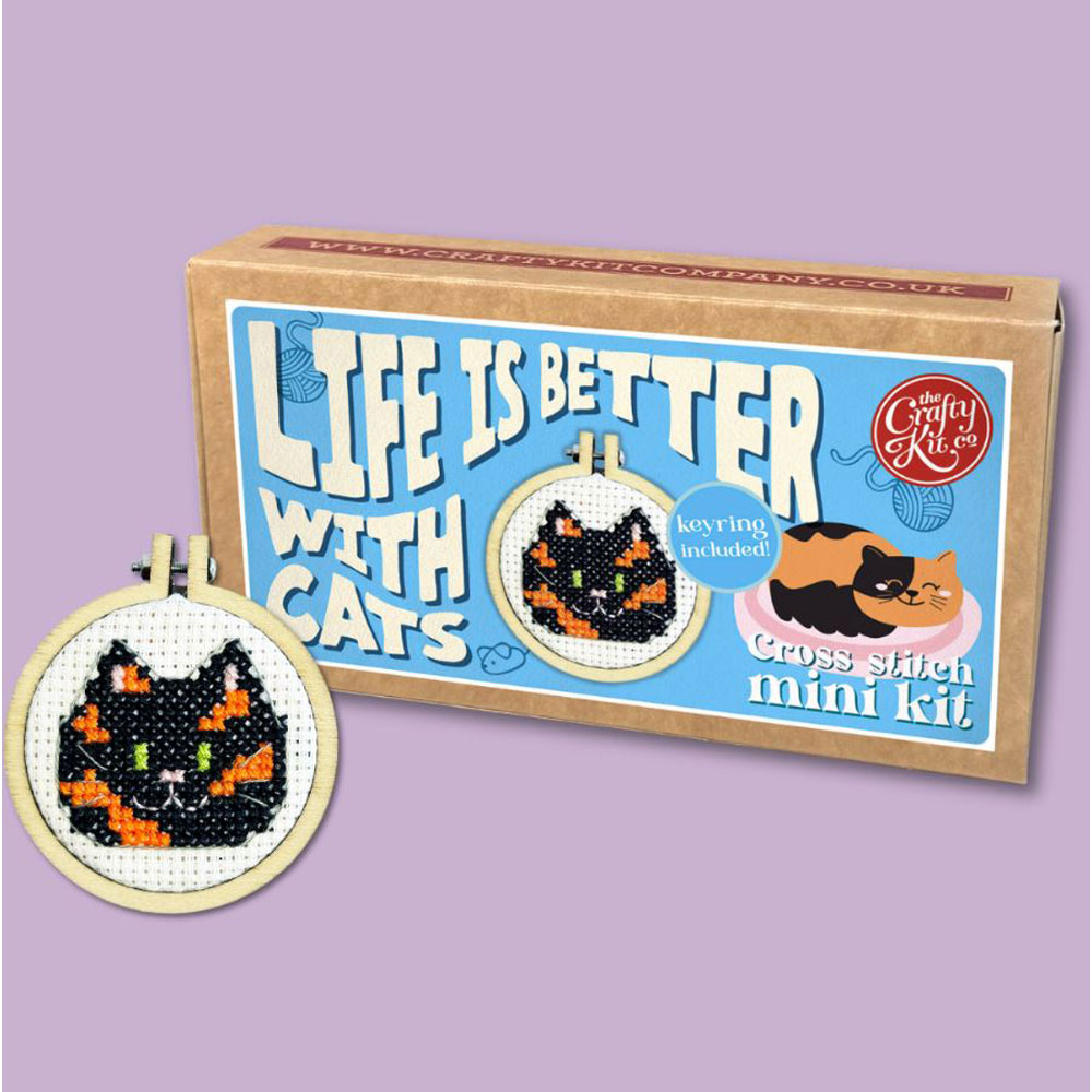 The Crafty Kit - Mini Matchbox Cross Stitch Kit - Life Is Better with Cats