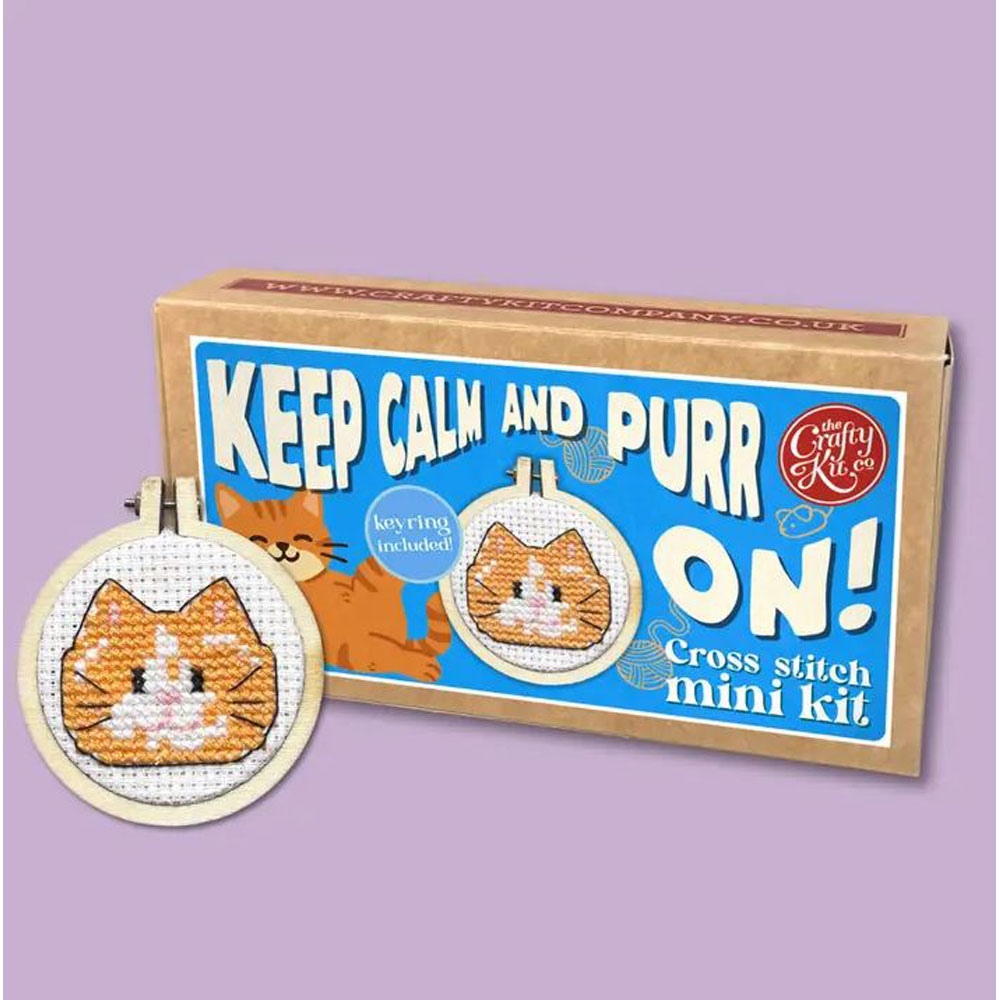 The Crafty Kit - Mini Matchbox Cross Stitch Kit - Keep Calm and Purr On!