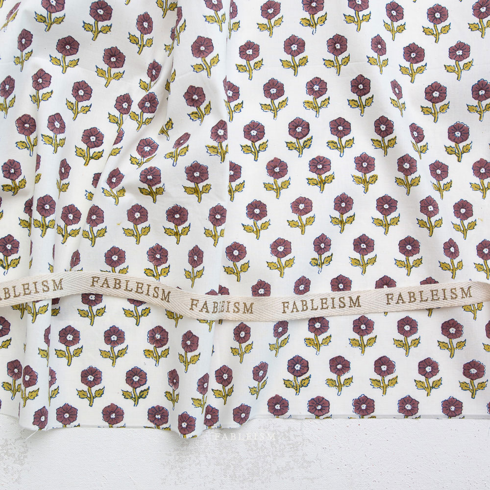 100% Cotton - Indian Block Prints (Flowerling) - FBBPCT-10 - Eggplant - Fableism - 44in wide