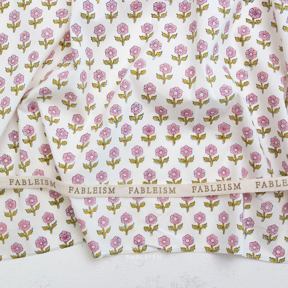 100% Cotton - Indian Block Prints (Flowerling) - FBBPCT-10 - Pink - Fableism - 44in wide