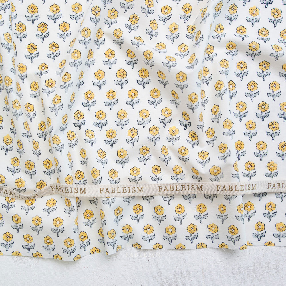 100% Cotton - Indian Block Prints (Flowerling) - FBBPCT-10 - Yellow - Fableism - 44in wide