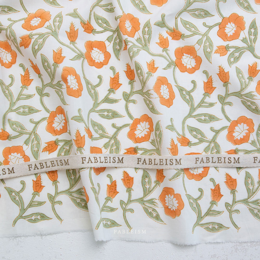100% Cotton - Indian Block Prints (Trumpet Vines) - FBBPCT-2T - Sage - Fableism - 44in wide