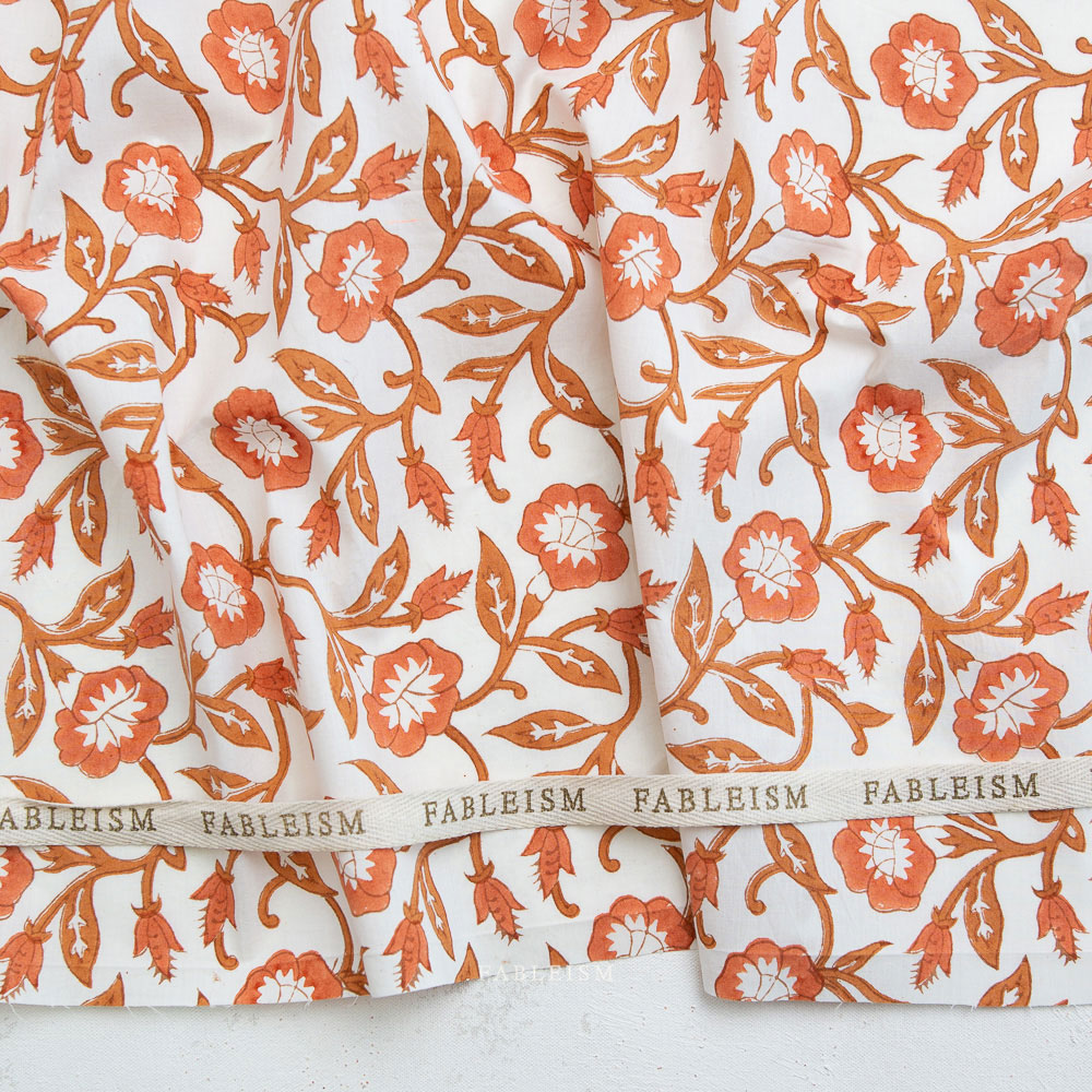 100% Cotton - Indian Block Prints (Trumpet Vines) - FBBPCT-2T - Sienna - Fableism - 44in wide