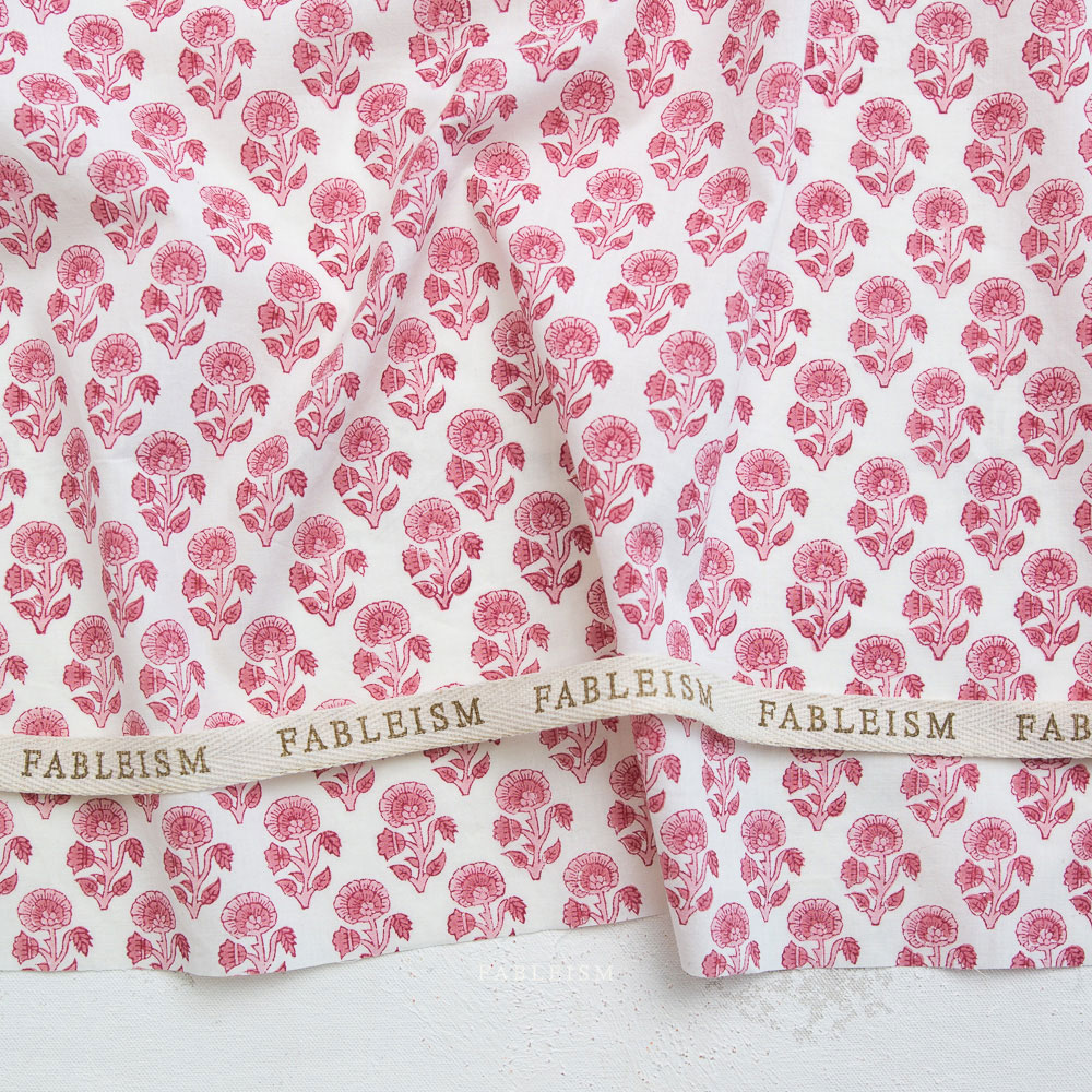 100% Cotton - Indian Block Prints (Stamp Floral) - FBBPCT-3S - Pink - Fableism - 44in wide