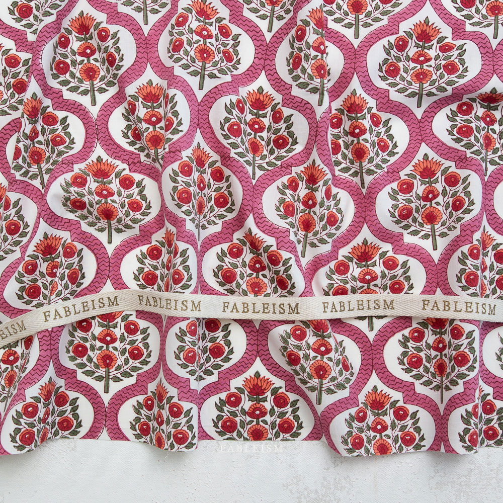 100% Cotton - Indian Block Prints (Lattice Floral) - FBBPCT-4L - Pink - Fableism - 44in wide