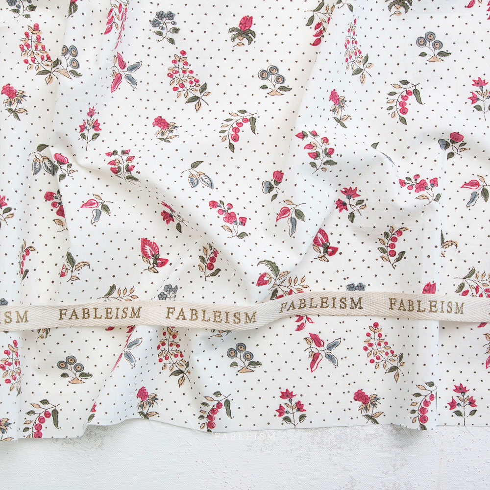 100% Cotton - Indian Block Prints (Dottie Floral) - FBBPCT-5D - Cream - Fableism - 44in wide