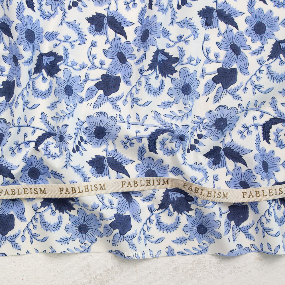 100% Cotton - Indian Block Prints (Country Floral) - FBBPCT-8C - Blue - Fableism - 44in wide